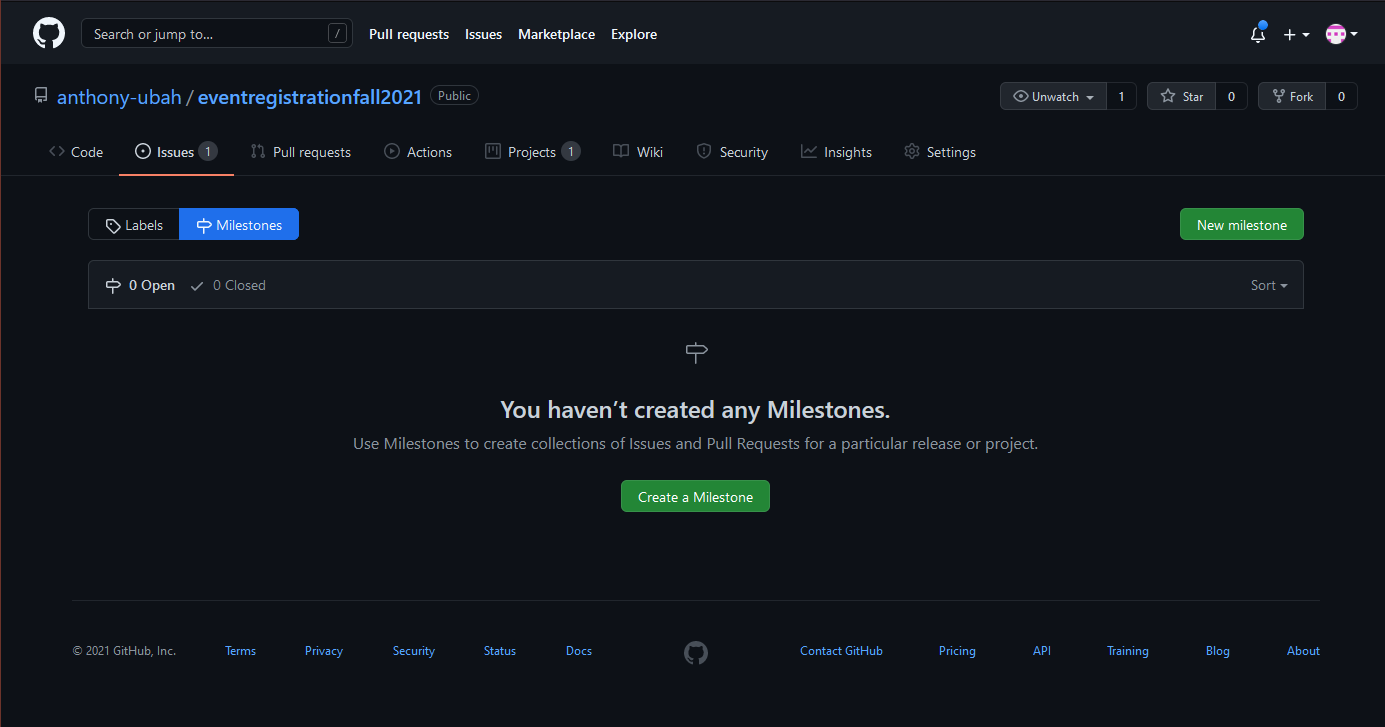 GitHub project milestone creation button