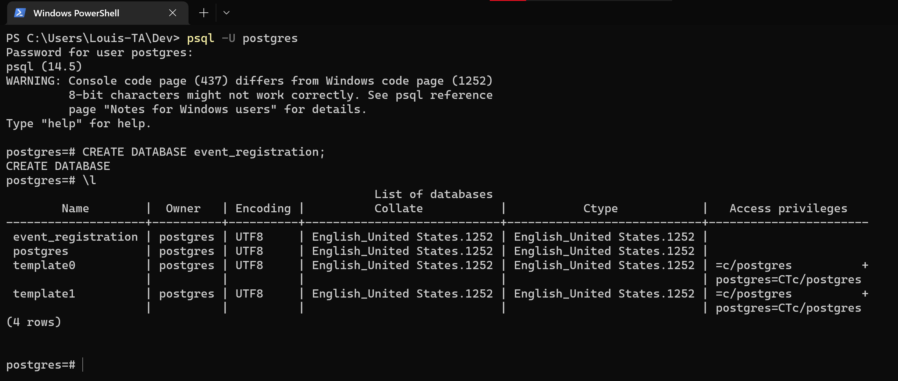 PostgreSQL create database