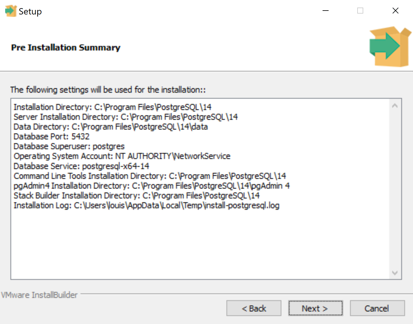 PostgreSQL installation: summary